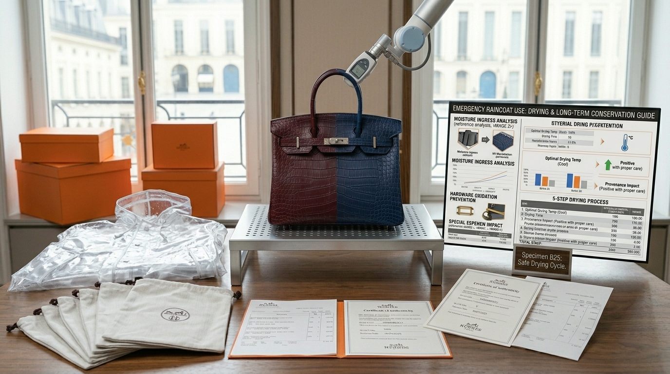 Properly drying and storing an Hermès bag after emergency raincoat use