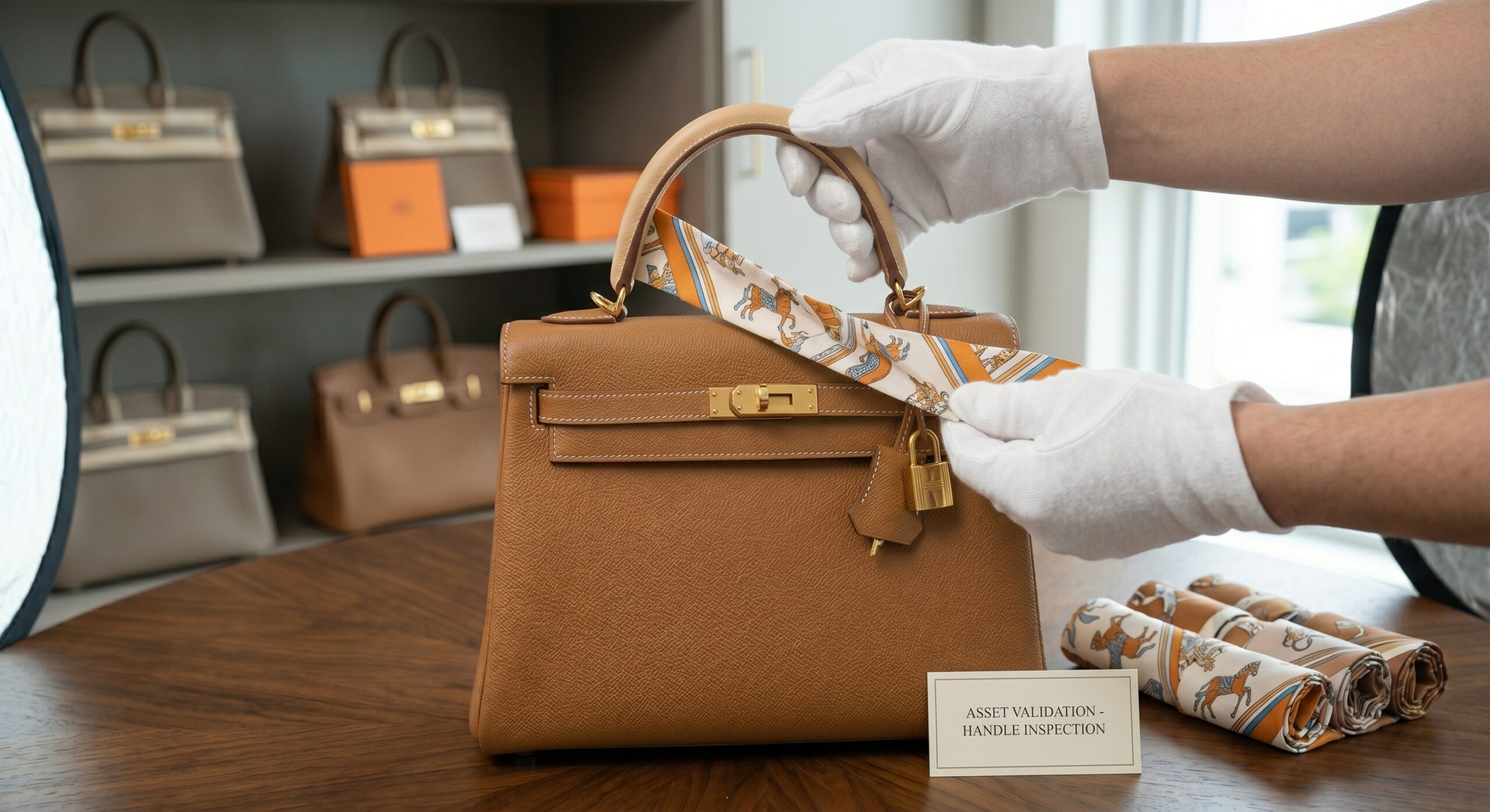 Removing a Twilly to photograph a pristine Kelly handle for resale