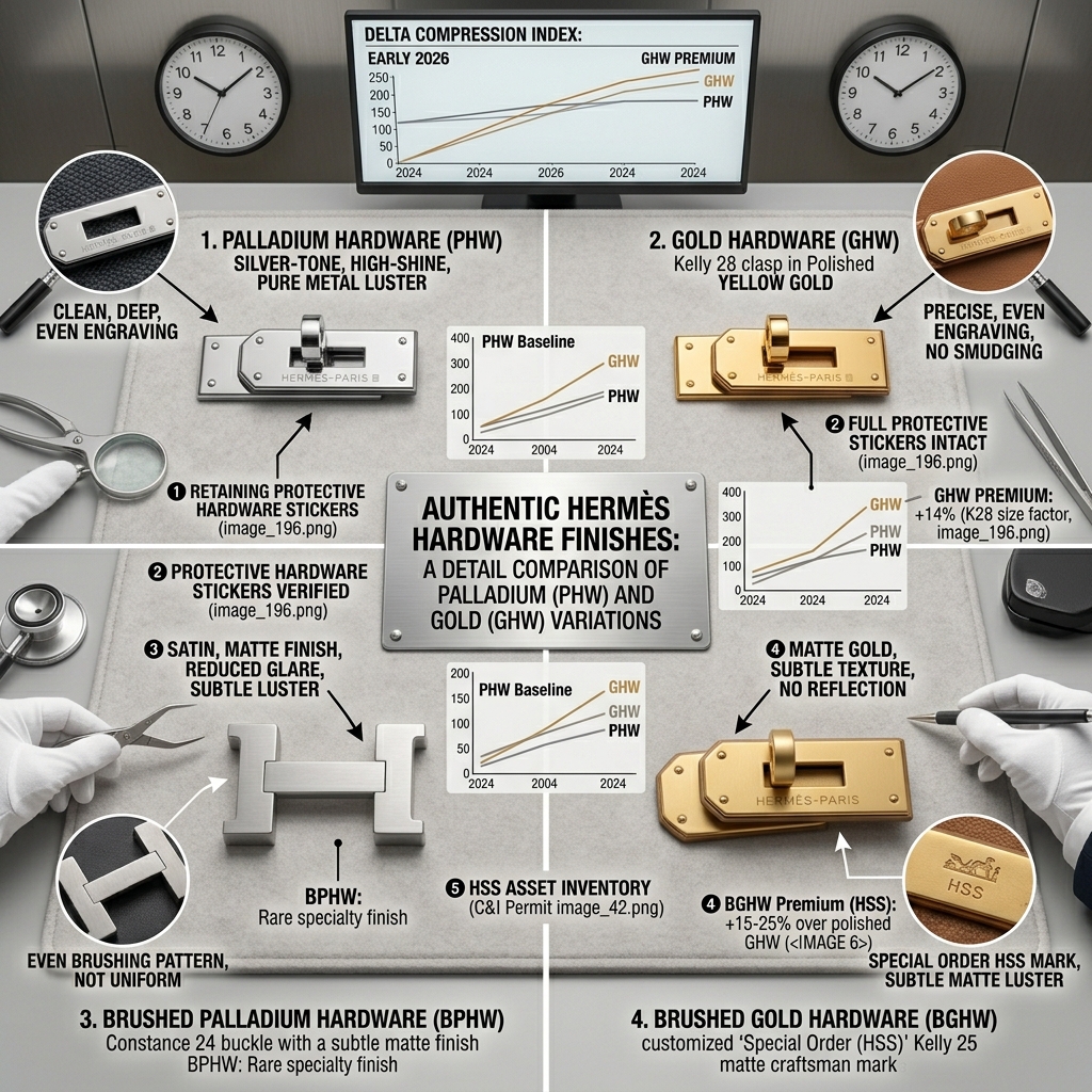 Detail comparison of Hermès Palladium and Gold Hardware