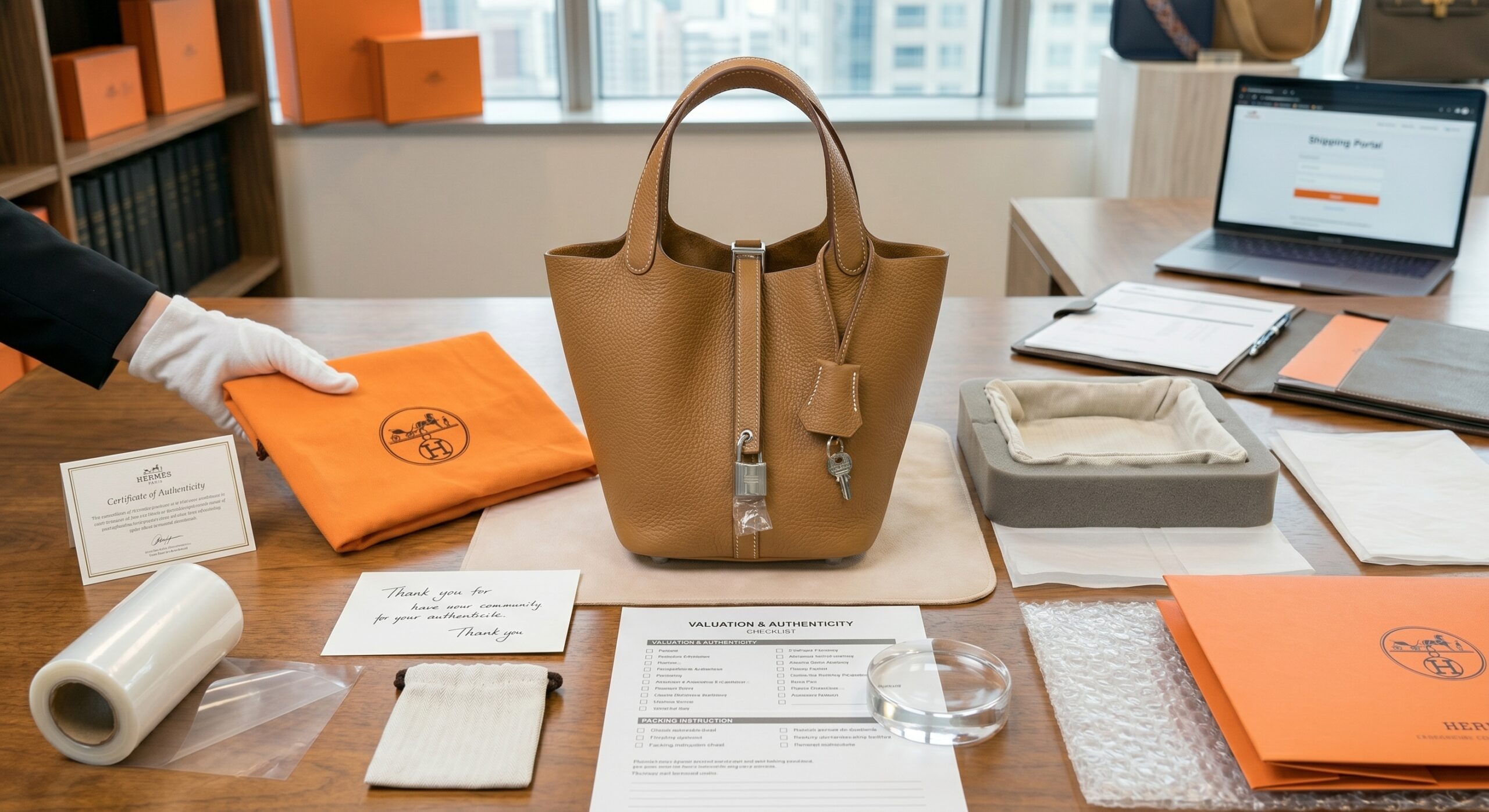 Preparing a pristine Hermès Picotin 18 for shipment and resale