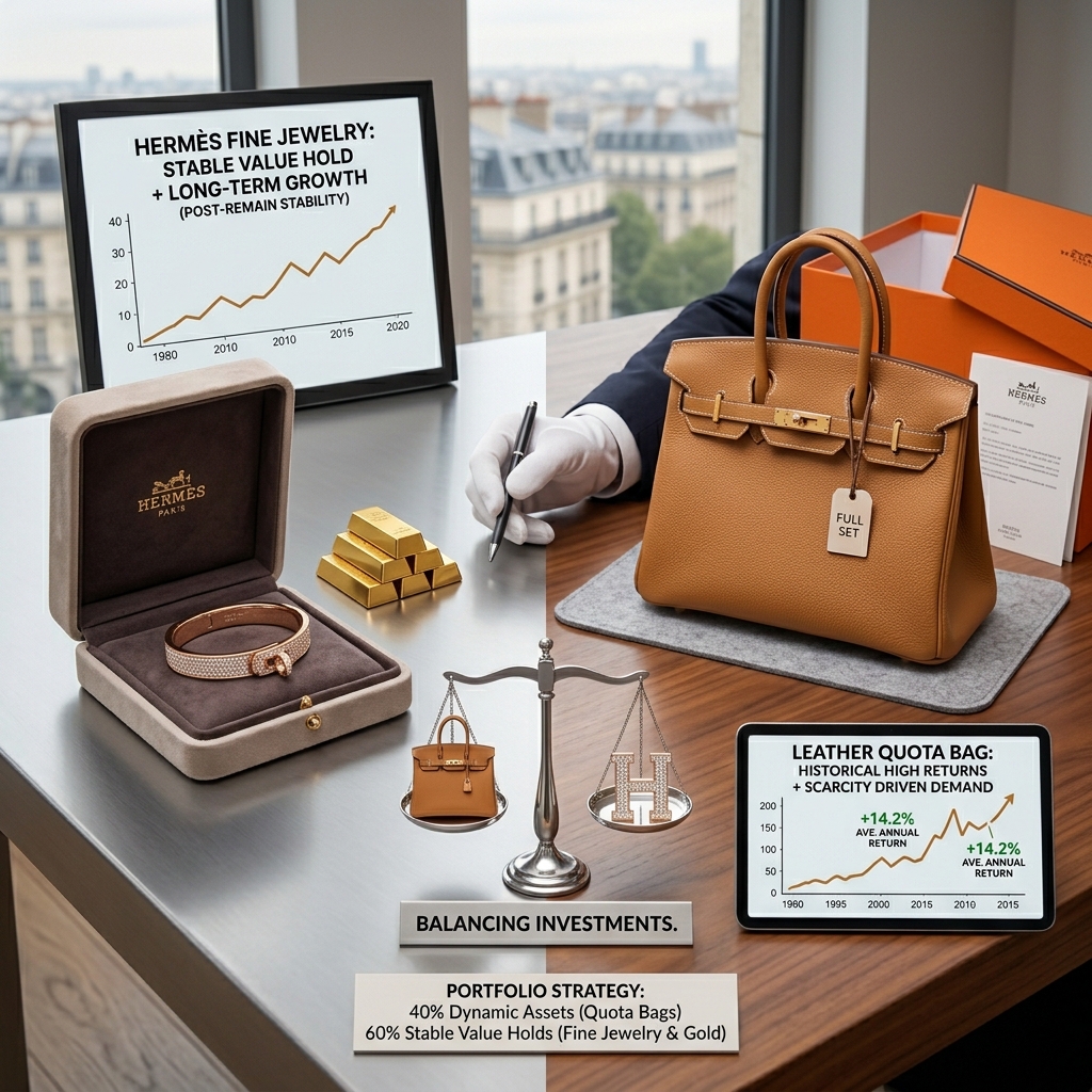 Balancing Hermès fine jewelry and a leather quota bag in an investment portfolio