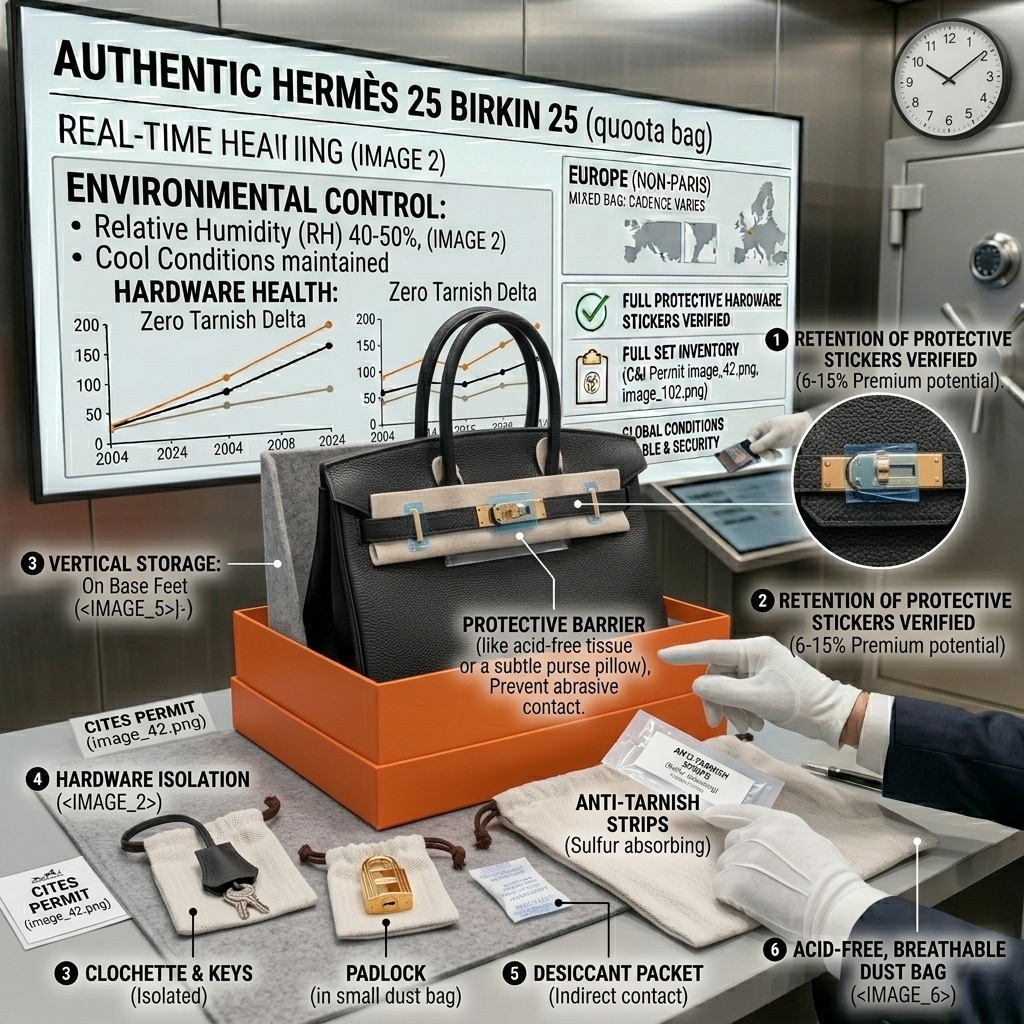 Proper storage of an Hermès bag to protect hardware from tarnishing