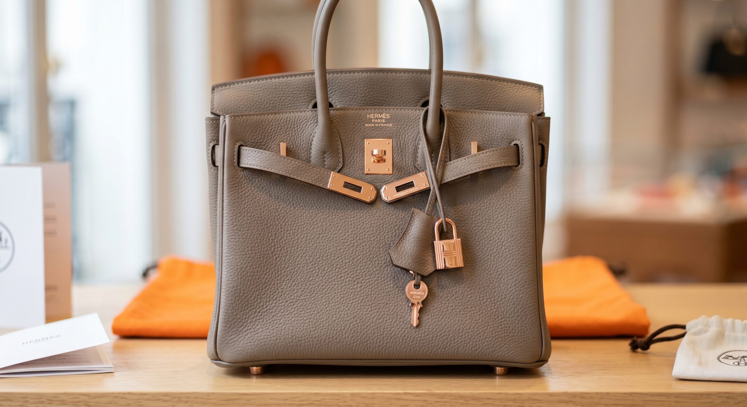 A Hermès Birkin in Etain paired specifically with Rose Gold Hardware (RGHW)