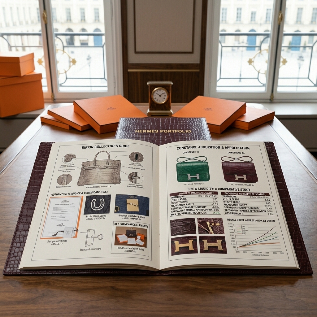 A well-curated luxury portfolio featuring both Hermès Birkin and Constance bags