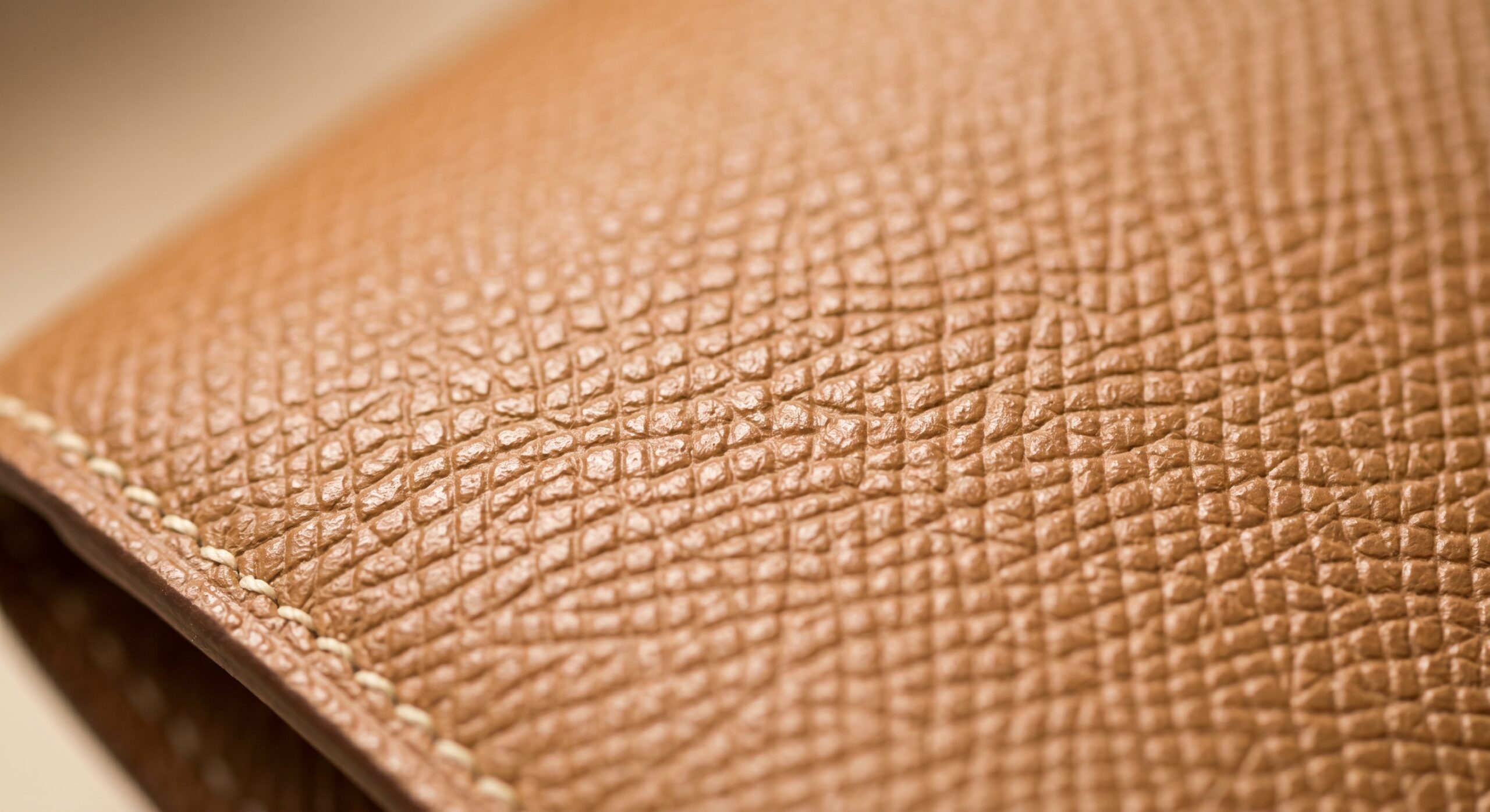 Macro detail showing the stamped, resin-coated texture of Hermès Epsom leather