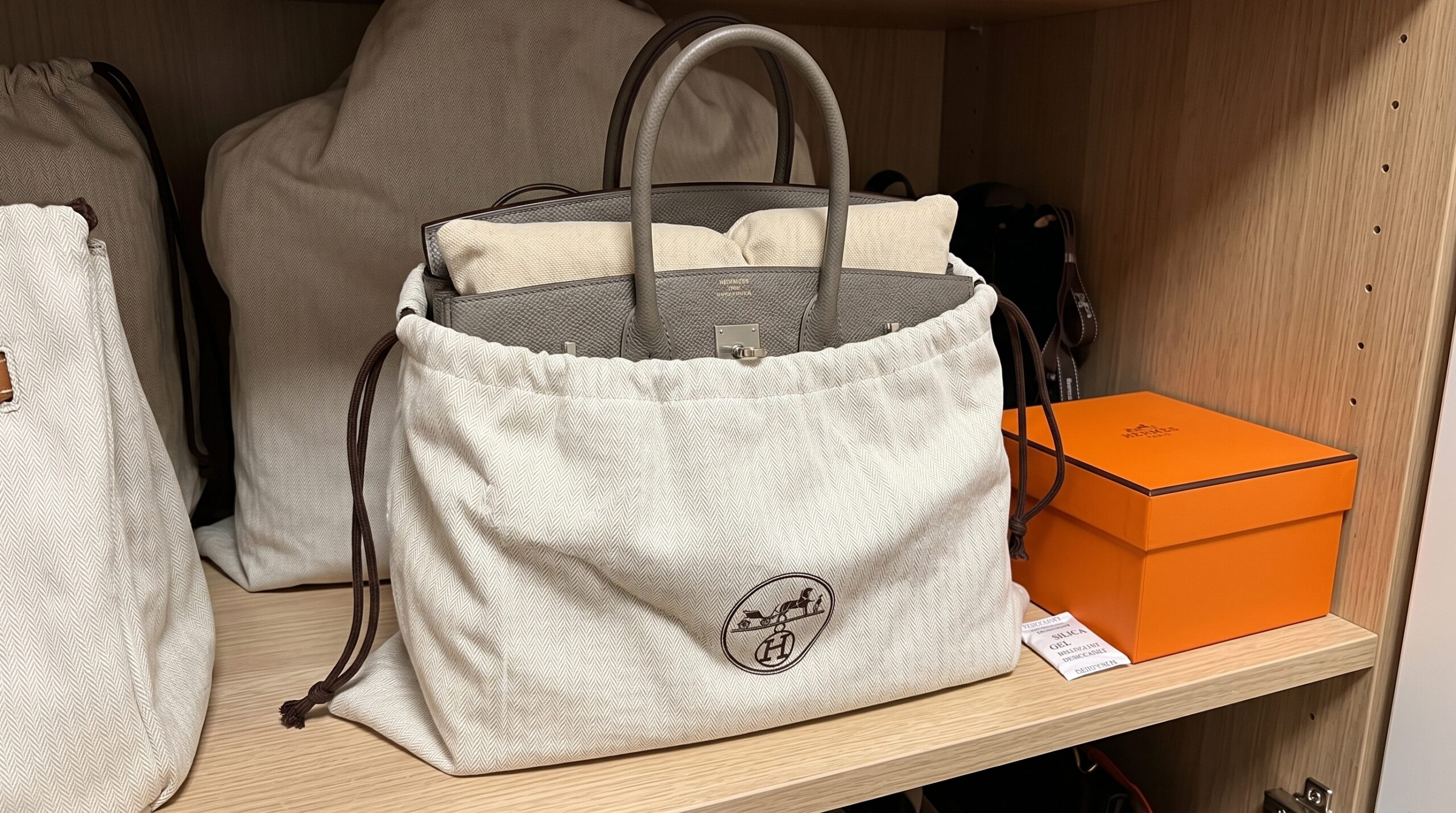A perfectly structured Birkin 30 prepared for long term storage