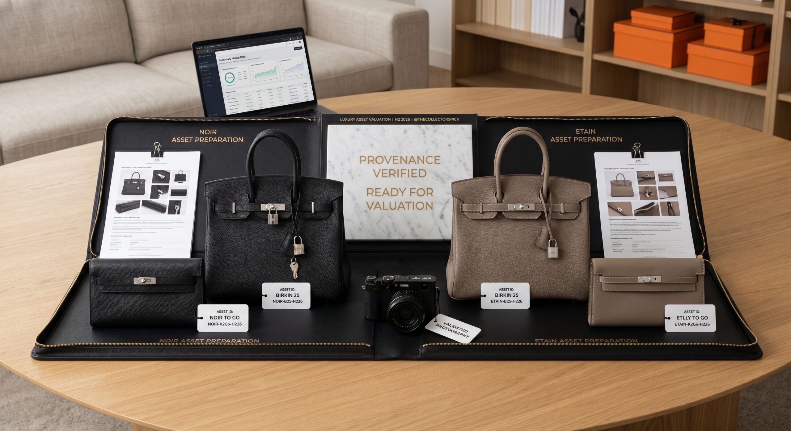 A luxury portfolio displaying both Noir and Etain assets prepared for secondary market valuation