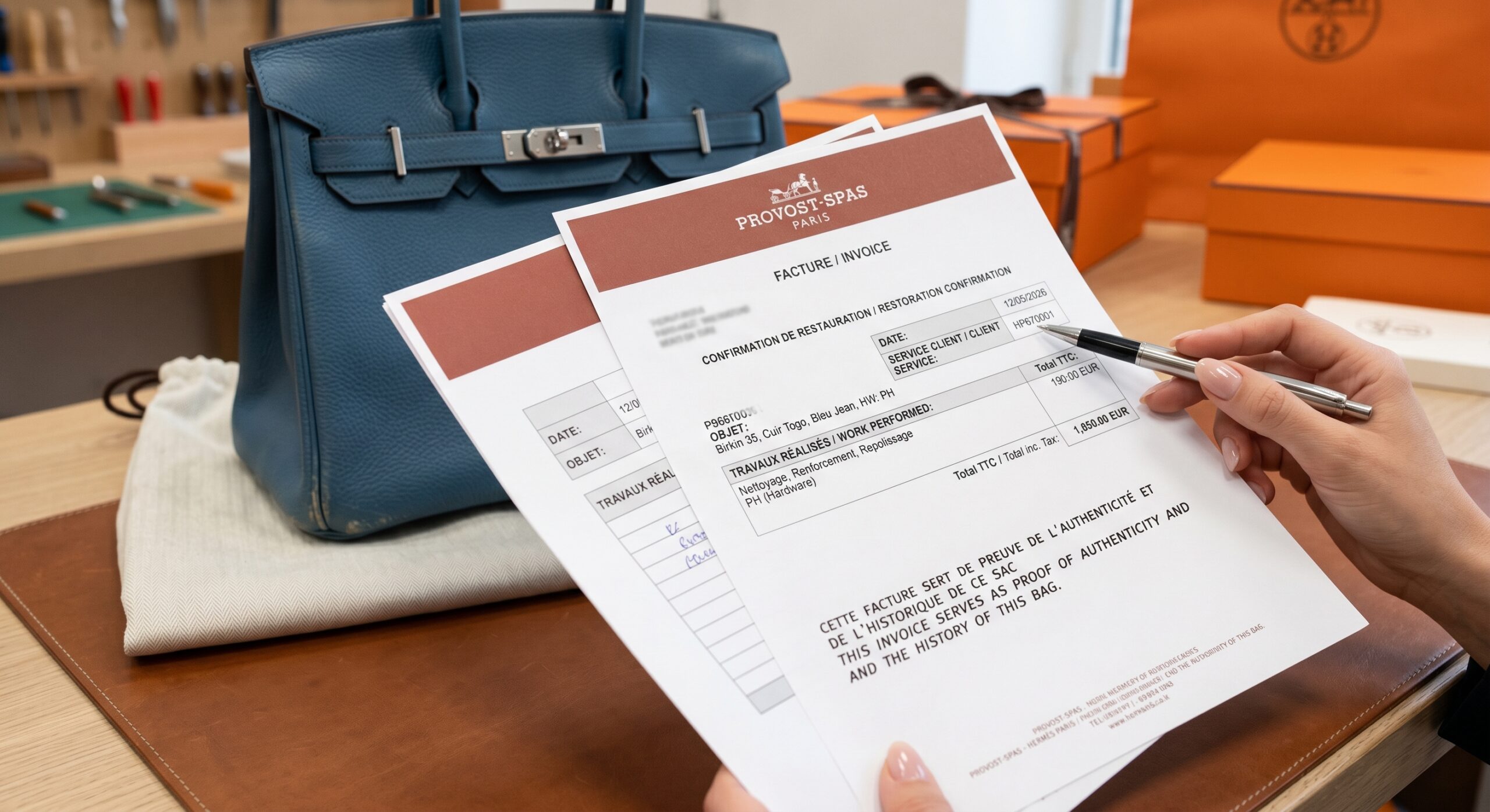 A Hermès Spa invoice acting as proxy provenance for a pre-owned bag