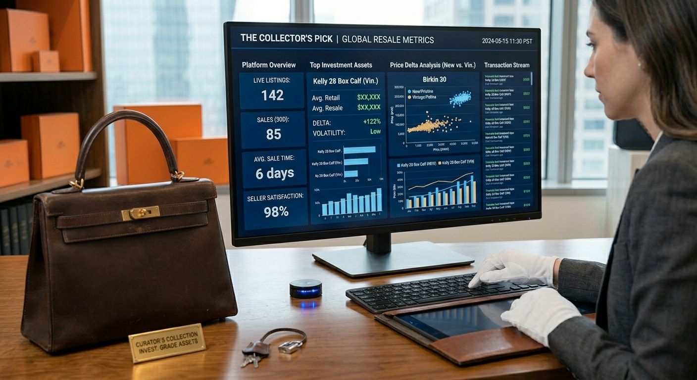 A dashboard showing Hermès resale platform metrics and price deltas