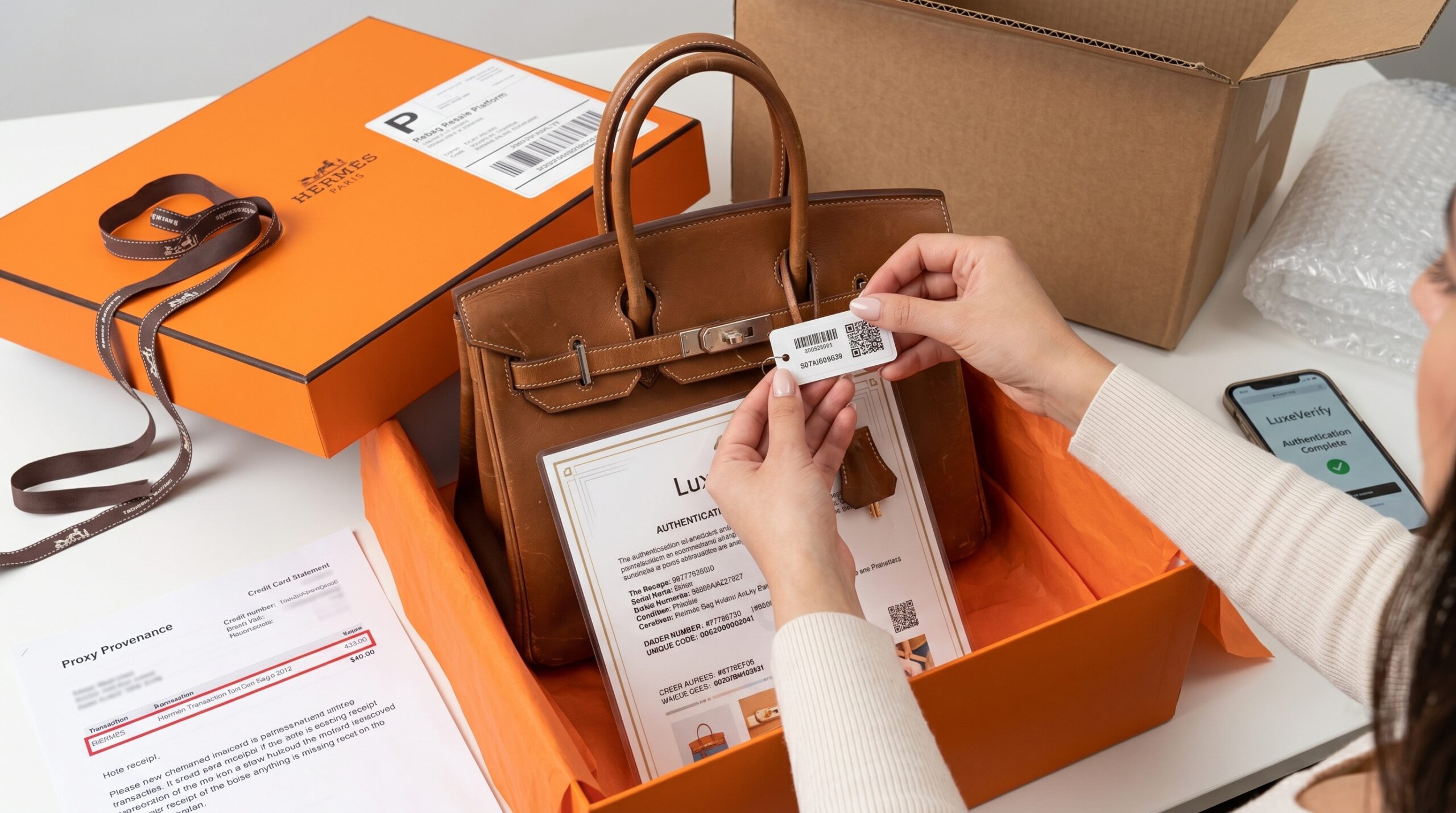 Preparing a receipt-less Hermès bag for secure shipment to a resale platform