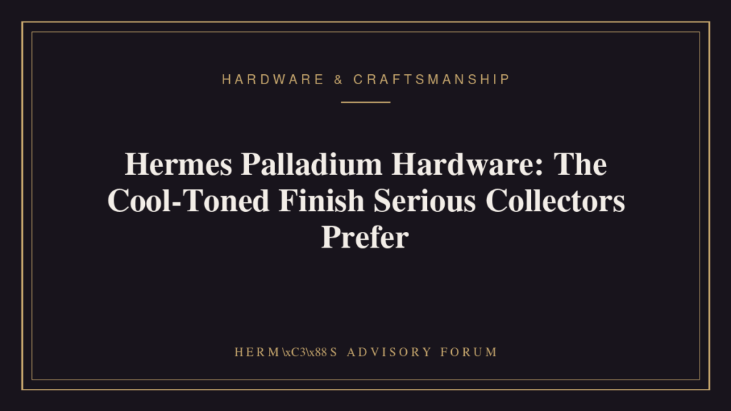 Close-up of Hermes Palladium hardware turn-lock on a leather handbag